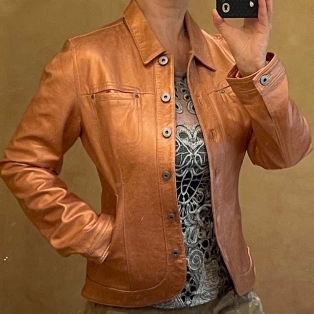 IN SUEDE leather jacket warm pink distressed S